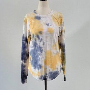 SWEET ROMEO tie dye waffle knit thermal w/ thumb holes yellow Sz XS NEW